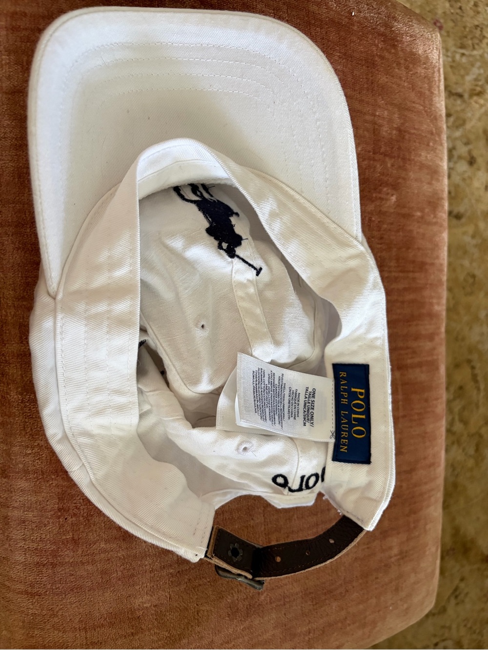 Ralph Lauren White Baseball Cap with Navy Polo Player. OS - Picture 5 of 5